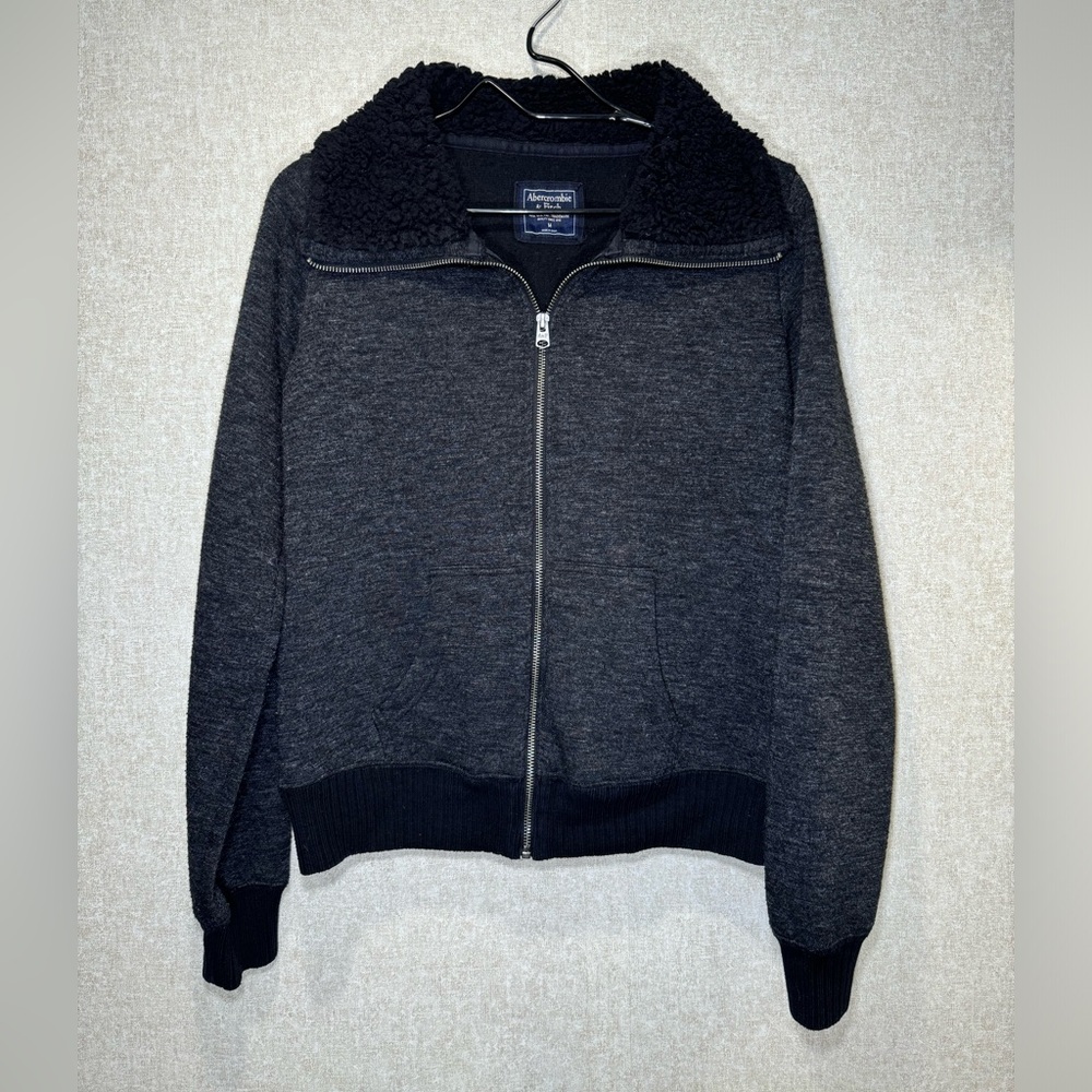 Y2K Abercrombie & Fitch Black And Gray Sweatshirt Fleece Sherpa Collar Size M